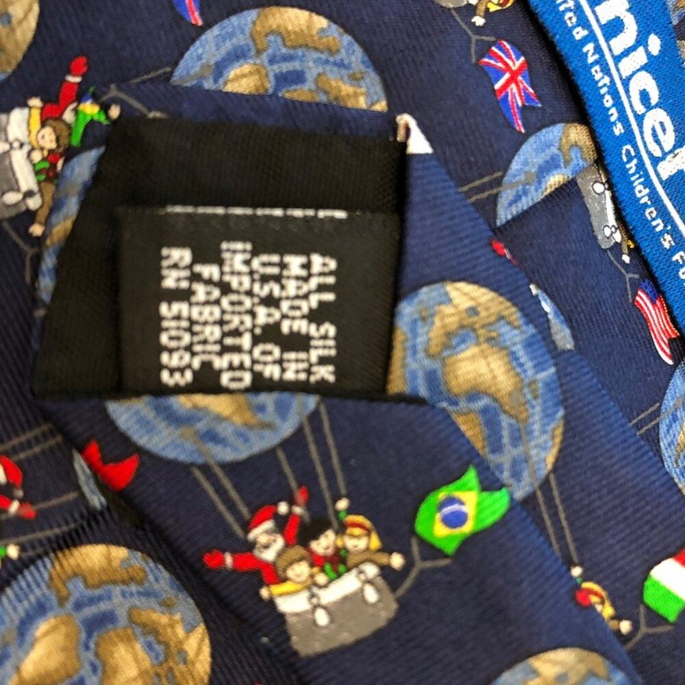 Unicef Mens Tie Silk Hot Air Balloon Santa Christmas Blue Necktie - Picture 5 of 5